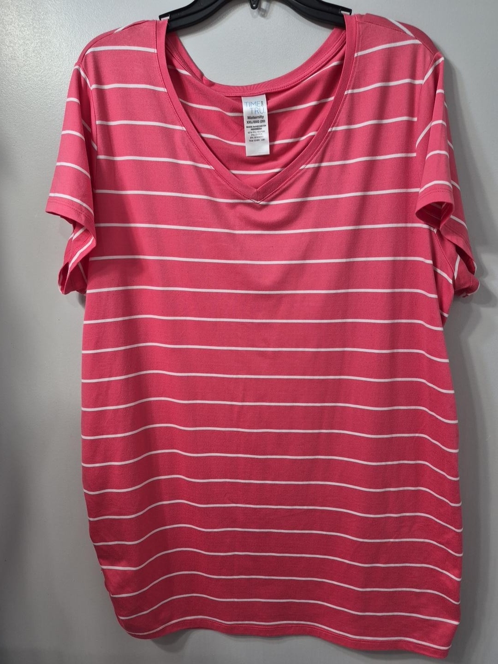 Time and Tru Pink Striped V-Neck Women's Top